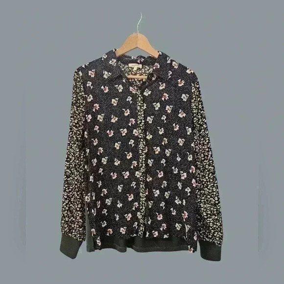 Mystree Women's Button Down Blouse Boho Mixed Print Floral Sz Medium - Picture 5 of 7